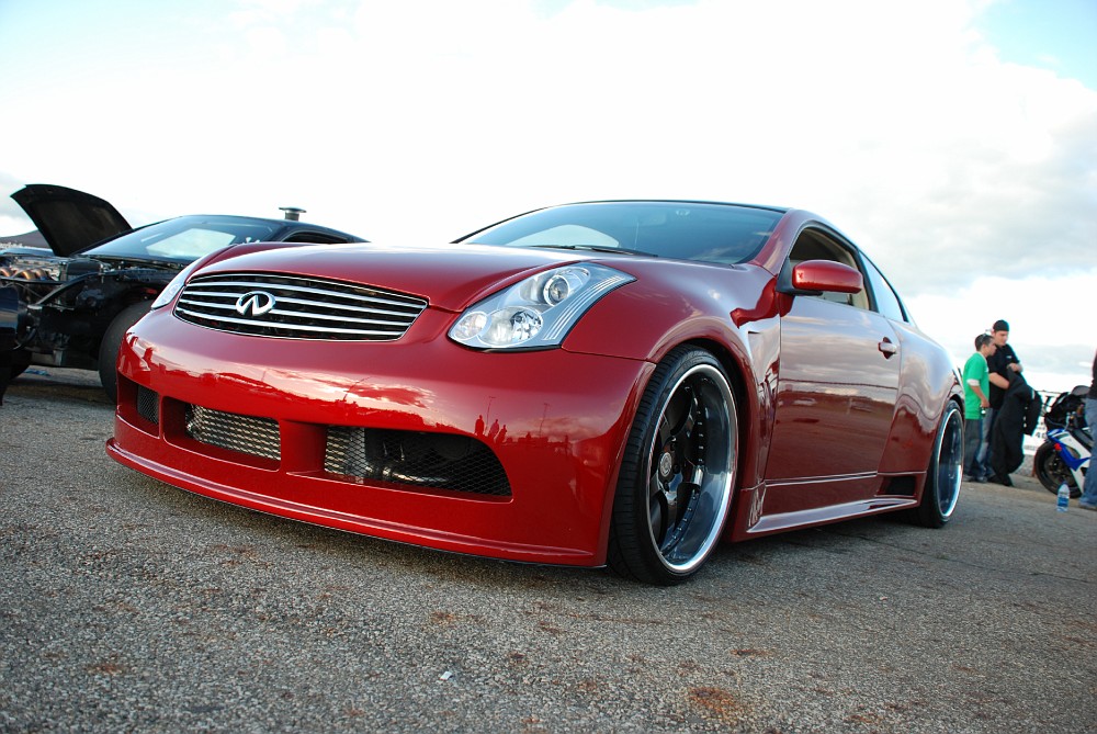 2006 Candy Apple Red Metallic Wide Body G35 Photo Shoot. black kitchen with...